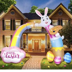Domkom 12FT Long Huge Easter Inflatable Bunny Archway Outdoor Decorations
