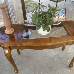 Wood With Glass Side Table 