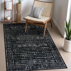 3x5 Area Rugs for Kitchen Floor Entry, Black and White Rug Modern Indoor Mats for Entryway Non Slip, Moroccan
