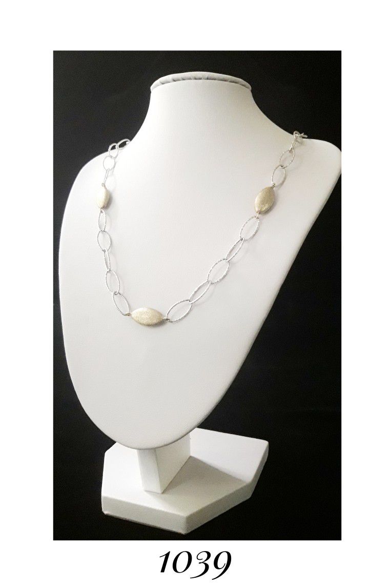 16" adj. 14k Yellow Gold Over Solid Sterling Silver 4 Station Oval Bead & Link Necklace, CHARLES GARNIER Peru