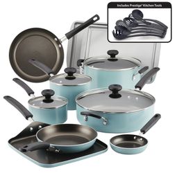 Farberware Easy Clean Aluminum Nonstick Cookware Pots and Pans  Set,11-Piece,Aqua