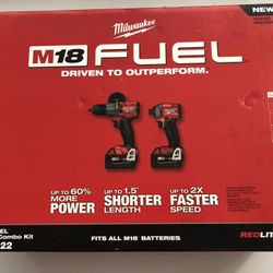 Milwaukee M18 FUEL 18-Volt Lithium-Ion Brushless Cordless Hammer Drill and Impact Driver Combo Kit (2-Tool) with Two 5Ah Batteries
