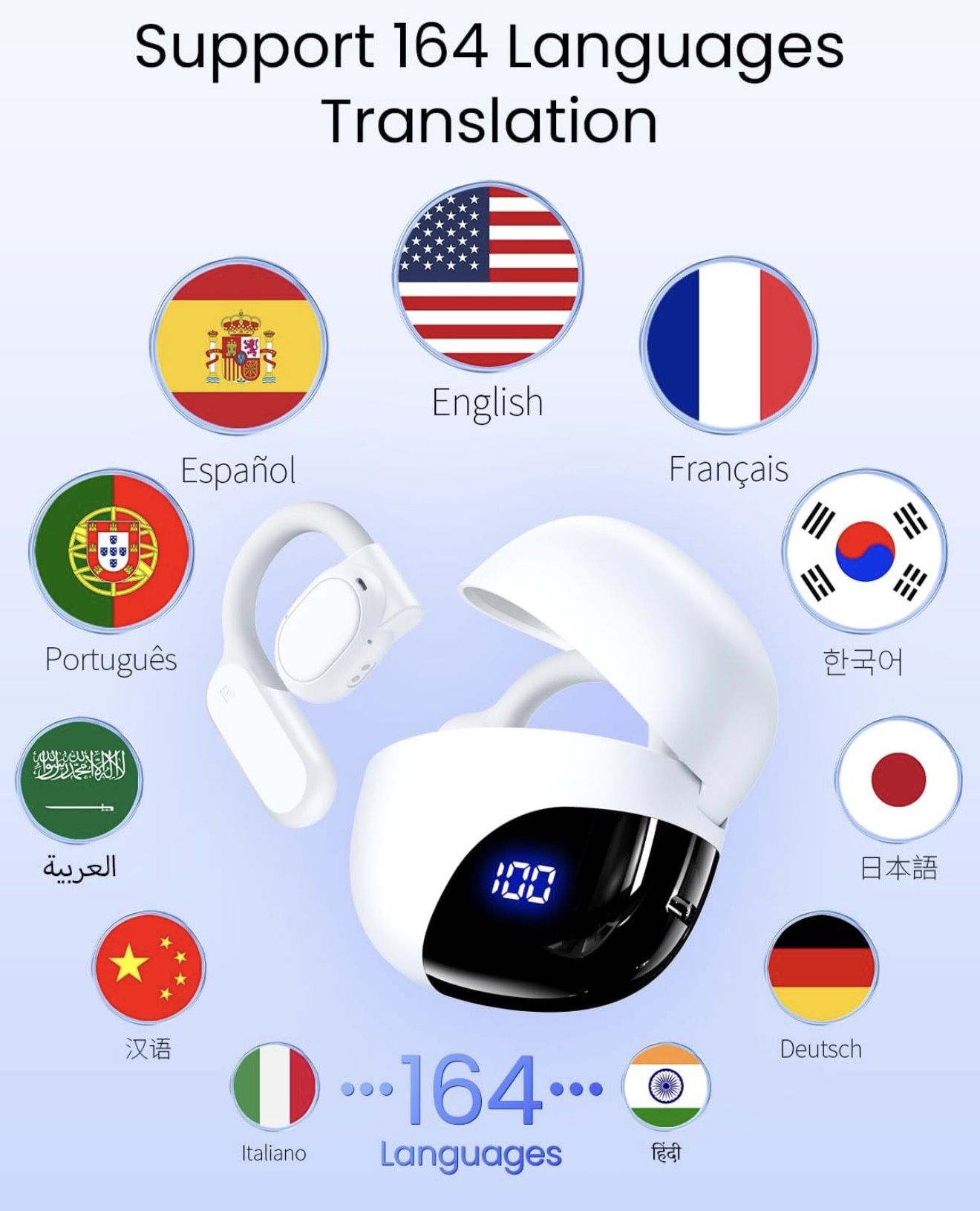 AI Translation Earbuds Real Time 164 Languages 80H Playtime Translator Ear Buds Audifonos Traductores Inglés Español Wireless Earphones Bluetooth Head