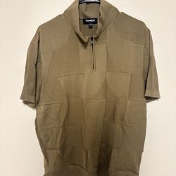 Express Olive Gold Abstract Shape Textured 1/4 Zip Dress Polo