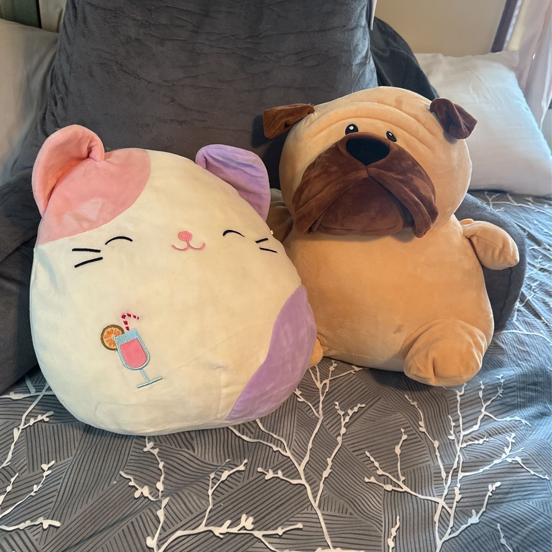 Cat Squishmallow Along with a Stuffed dog