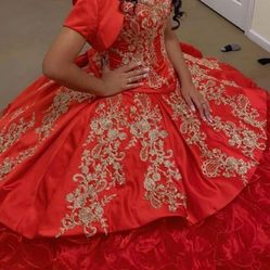 4pc Quinceanera Dress /w Bolero/red Gold