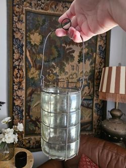 Wire Cage Glass Hanging Candle Lantern