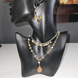 Earthtone Pearlesque Necklace and Earring Set 