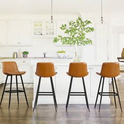 30-INCH Counter Height Bar Stools With Back And  4 Metal Legs,  SET OF 4, BROWN