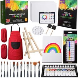 Deluxe Acrylic Paint Set for Kids Age 8-12 - Includes Easel, 35 Art Supplies, Brushes, Canvas, Painting Pad

