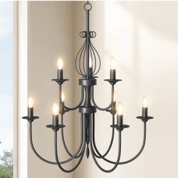 New 9 - Light 30"W Candle Style Dimmable Classic / Traditional Chandelier