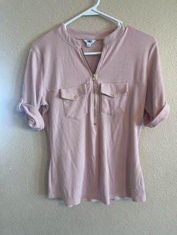 Guess Women's Pink Ribbed Half-Zip Top, size Xl