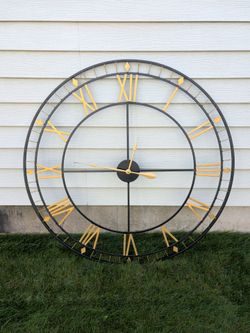 Very Large 45" Black Metal CLOCK with Gold Accents
