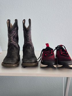 Boots boy and tennis shoes