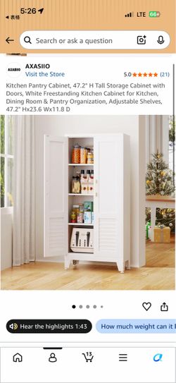 AXASIIO 47.2" Tall Freestanding Kitchen Pantry Storage Cabinet with Doors (White)