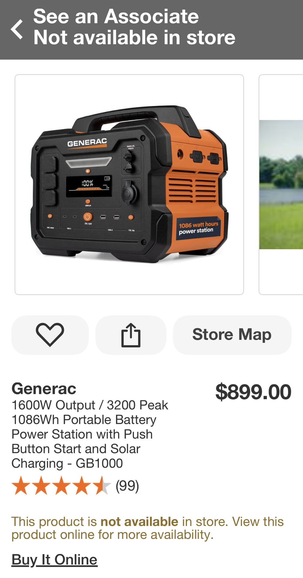 Generac 1600w Output/ 3200 Peak 1086wh Portable Battery Power Station GB1000