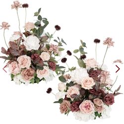 Ling's Moment 22.0" Tall Free-Standing Wedding Aisle Artificial Flowers for Ceremony Decor, 2PCS Dusty Rose & Mauve Walkway Fake Floral Chair Markers,