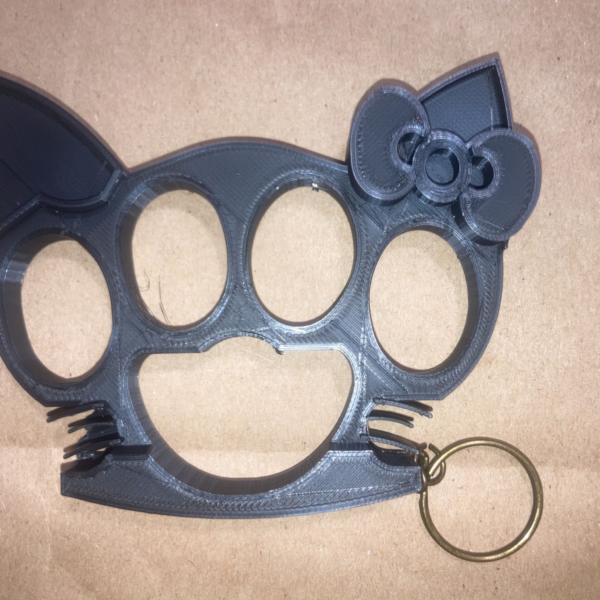 HELLO KITTY SELF DEFENSE KEYCHAIN 3D PRINTED BLACK MADE IN THE USA. 4.25”
