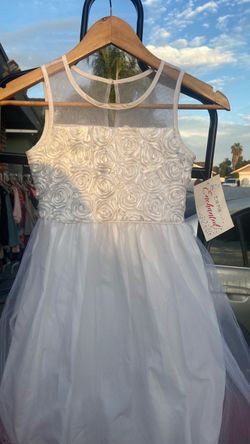 E is for Enchanted Girls White Formal Dress