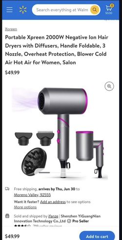 Portable Xpreen 2000W Negative lon Hair Dryers with Diffusers, Handle Foldable, 3 Nozzle, Overheat Protection, Blower Cold Air Hot Air for Women, Salo