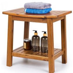 Upolana Teak Shower Bench, 20" Solid Wood Shower Stool Waterproof Shower Seat with Storage Shelf for Bathroom, Indoor & Outdoor Use