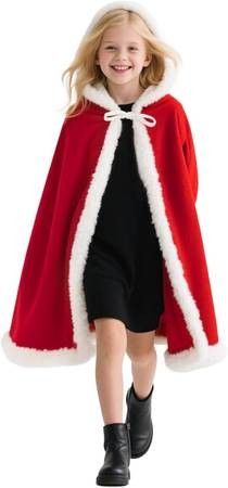 Like New Adult Children Christmas Santa Robe Cape Velvet Red Hooded Cloak Party Halloween Costume Masquerade Cape