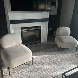 Pair of “Sara” Side Chairs – Beige, Metal Legs