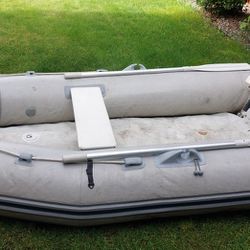 10ft 2in inflatable boat with JOHNSON 4.0 motor, grungy, hold air all day but have air leak. West Marine 310 AIR