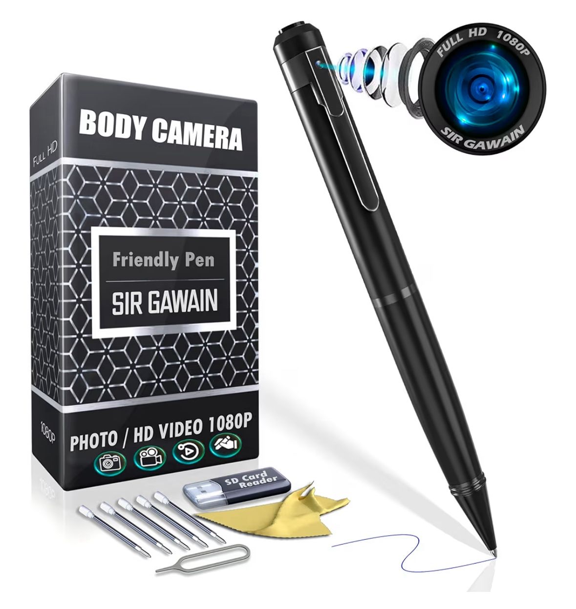 1080P Body Camera Pen [Upgraded 2024] – Body Cam with HD Video or Picture Taking, SD Card Storage, and Manual Control for Privacy Compliance