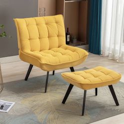 Yellow Modern Armless Lounge Chair w/ Ottoman [NEW IN BOX] **Retails for $240