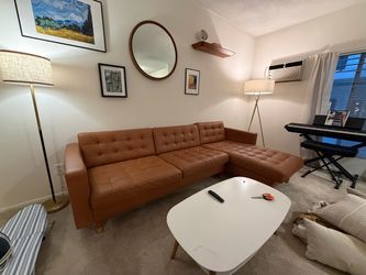 Mid Century Modern Faux Leather Sofa