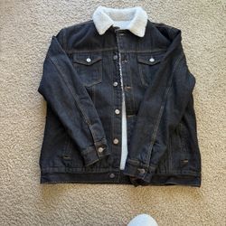 Black Denim Jacket Sherpa Lined 2XL 