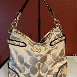 Coach  Colette Signature Beige Sateen Python Hobo