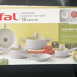 T-Fal Essentials Ceramic Non-Stick 12 Piece Cookware Set Artic Blue