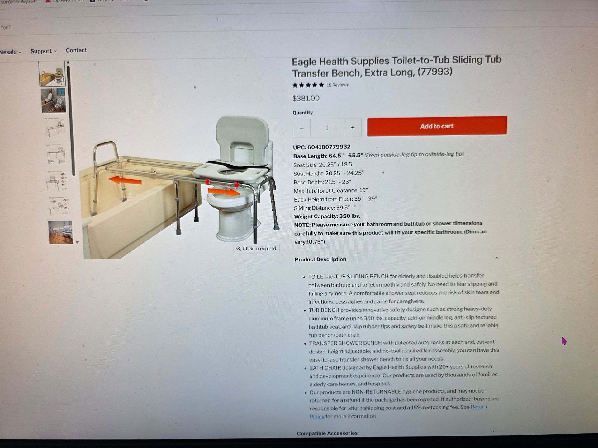 Extra Long Shower/Bath Transfer Chair