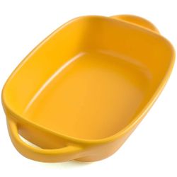 Classic Porcelain China Ceramic Bakeware Dish or Pan, Rectangular 9 X 5" Soufflé Casserole Ramekins or Lasagna Baking Trays with Handles. Inside: 7” l