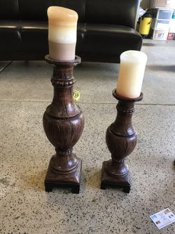 Pair of High Quality Wooden Candle Holders Stands