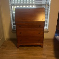 Vintage Wooden Drop Front Secretary Desk With Drawers 