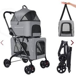 Double Pet Stroller For Small Dogs & Cats Foldable 2 Pet Stroller Lightweight Pet Stroller With 2 Detachable Carrier Bags Waterproof Pet Bag For Trave