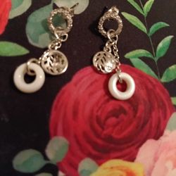 Silver and White Earrings