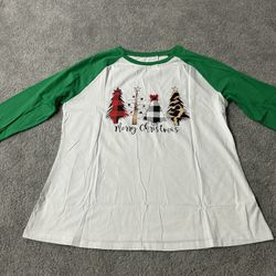 Christmas Tshirt Women  Print long Sleeve Baseball Tshirt Blouse Tee Tops size XL ( compare $19 is Amazon price ) very stretchy