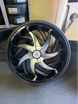 28” Black Machined Face Wheels + New 275-25-28 Low Profile Tires 5x115 5x120.65 Chevelle Impala Box Chevy Donk