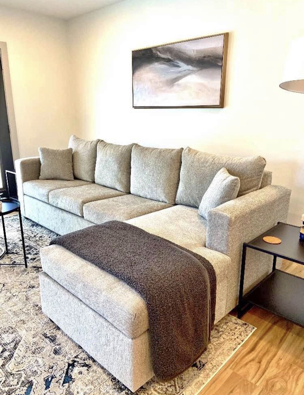 Brand New Light Grey Couch Set With Ottoman Free Delivery