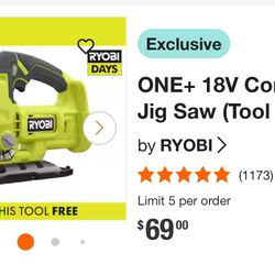 ONE+ 18V Cordless Jig Saw (Tool Only)