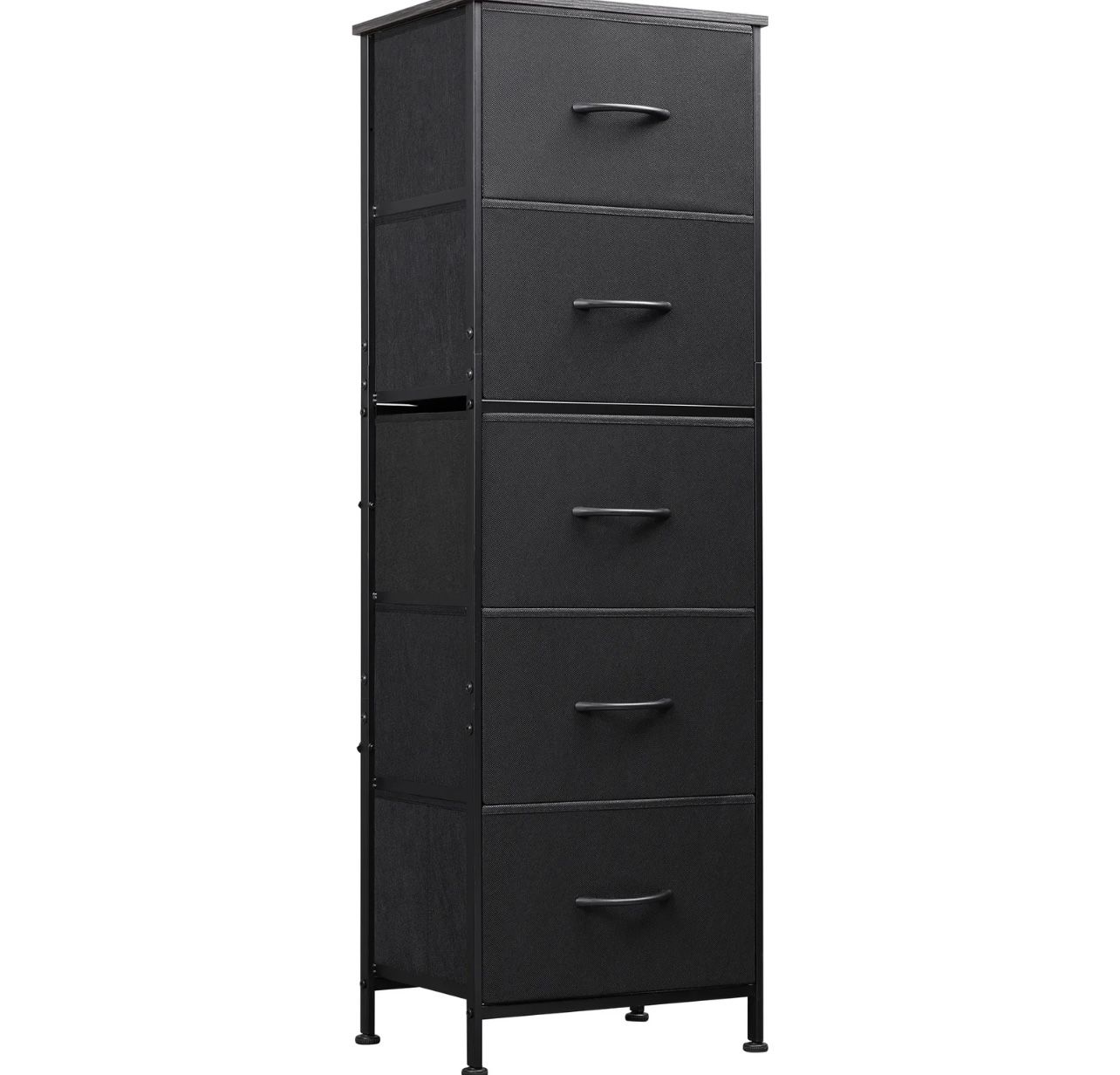 WLIVE 5-Drawer Fabric Dresser | Storage Tower / Cabinet, Wood Top & Sturdy Metal