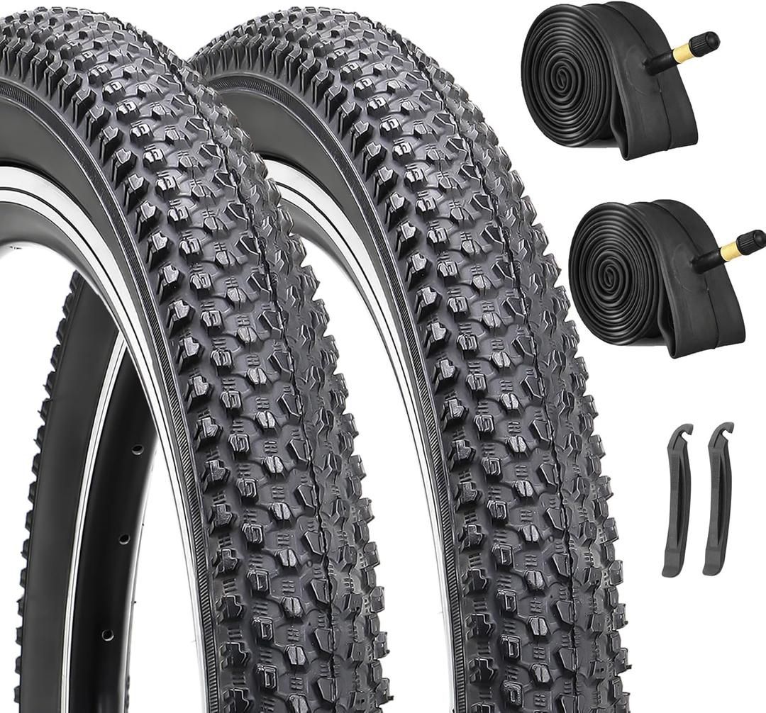 Hycline 2-Pack Mountain Bike Tires Set: 20/24/26/27.5-inch Folding Replacement Puncture-Resistant Bicycle Tires and Pair 20/24/26/27.5-inch Inner Tube