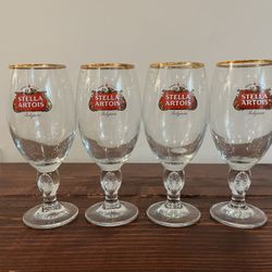 Stella Artois 40CL Gold Rimmed Beer Glass Cup Goblet Set 4 New