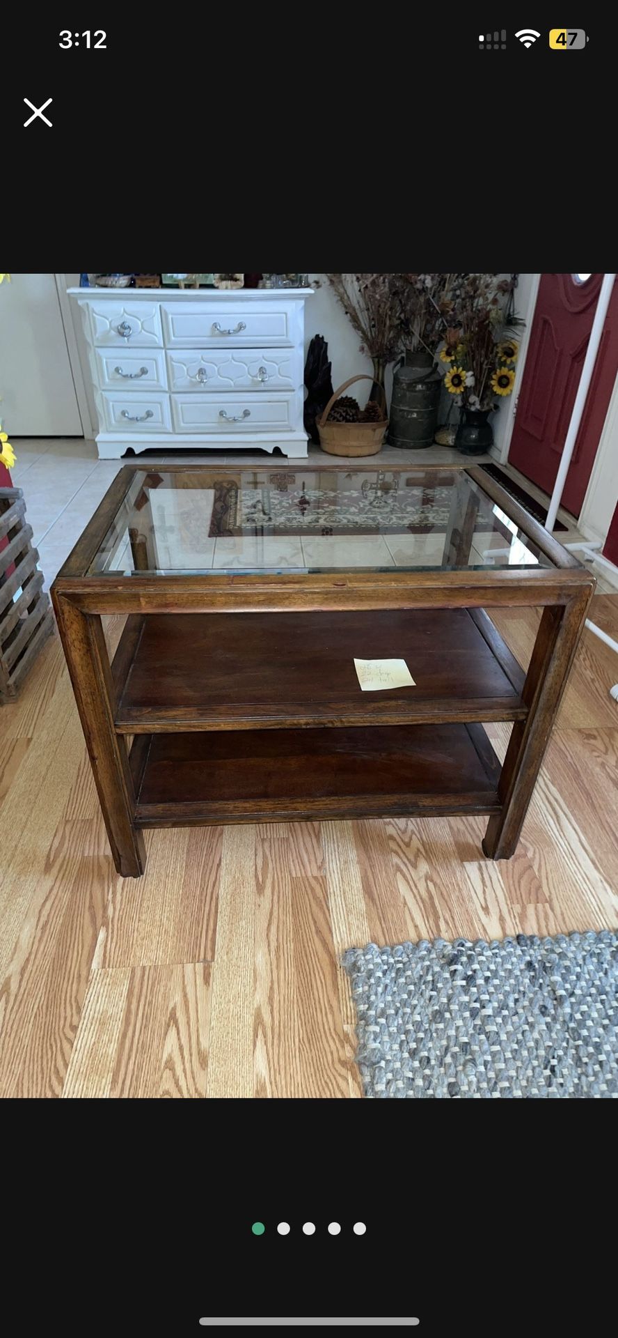 Antique Rolling Glass-topped End Table