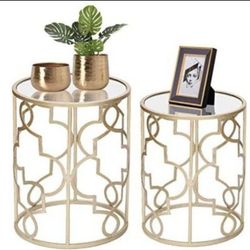 2pcs Classic Side End Table Gold Nesting Table