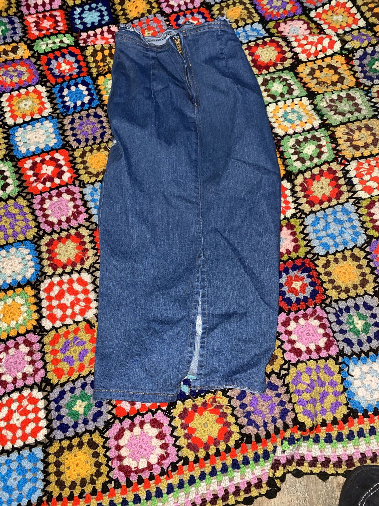 Distressed Denim Pencil Skirt